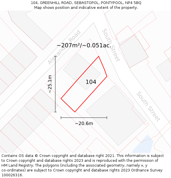 104, GREENHILL ROAD, SEBASTOPOL, PONTYPOOL, NP4 5BQ: Plot and title map