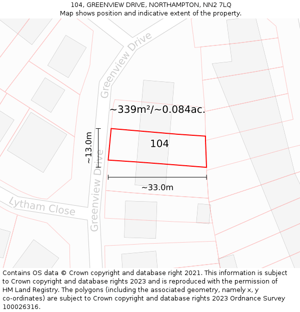 104, GREENVIEW DRIVE, NORTHAMPTON, NN2 7LQ: Plot and title map