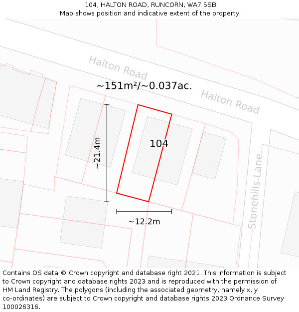 104, HALTON ROAD, RUNCORN, WA7 5SB: Plot and title map