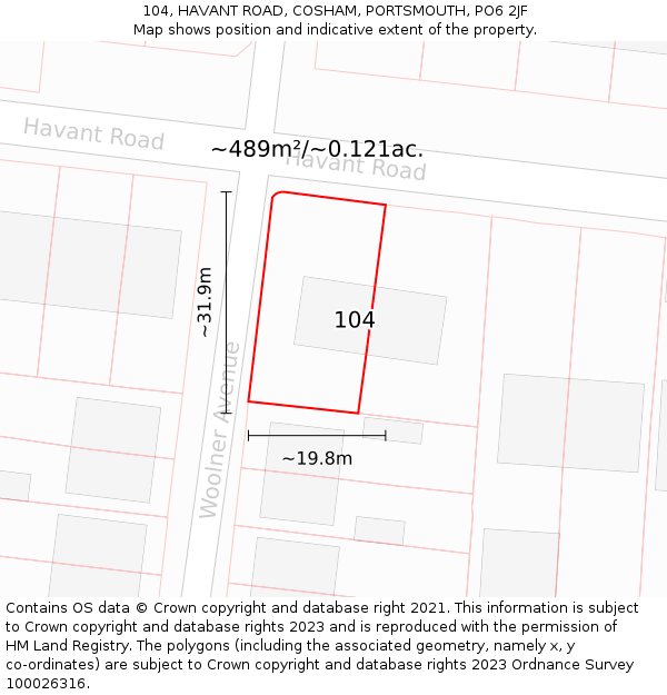 104, HAVANT ROAD, COSHAM, PORTSMOUTH, PO6 2JF: Plot and title map