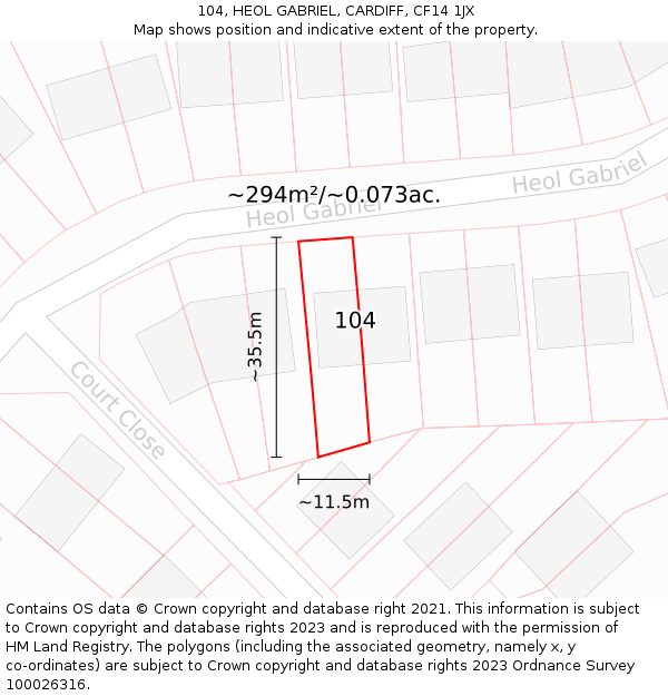 104, HEOL GABRIEL, CARDIFF, CF14 1JX: Plot and title map