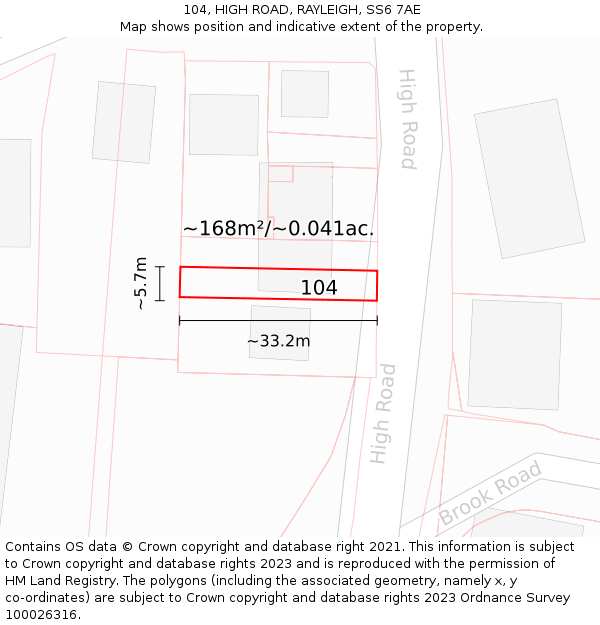 104, HIGH ROAD, RAYLEIGH, SS6 7AE: Plot and title map