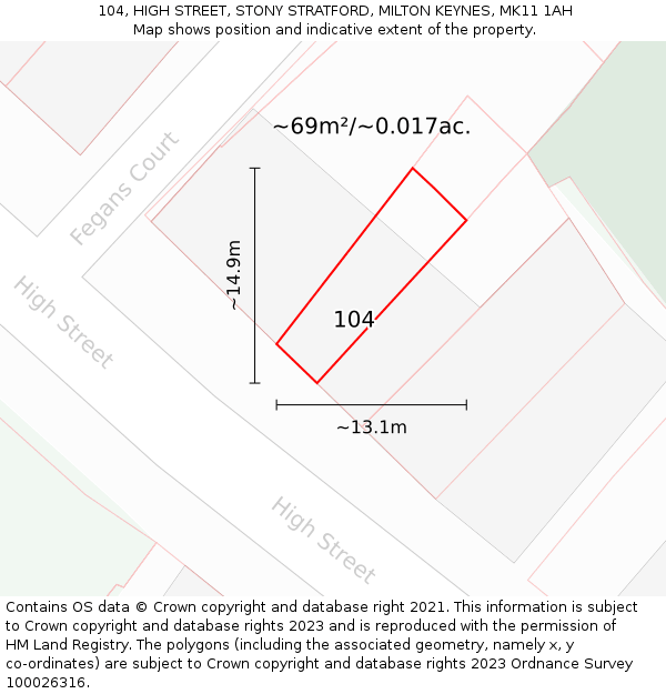 104, HIGH STREET, STONY STRATFORD, MILTON KEYNES, MK11 1AH: Plot and title map