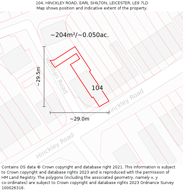 104, HINCKLEY ROAD, EARL SHILTON, LEICESTER, LE9 7LD: Plot and title map