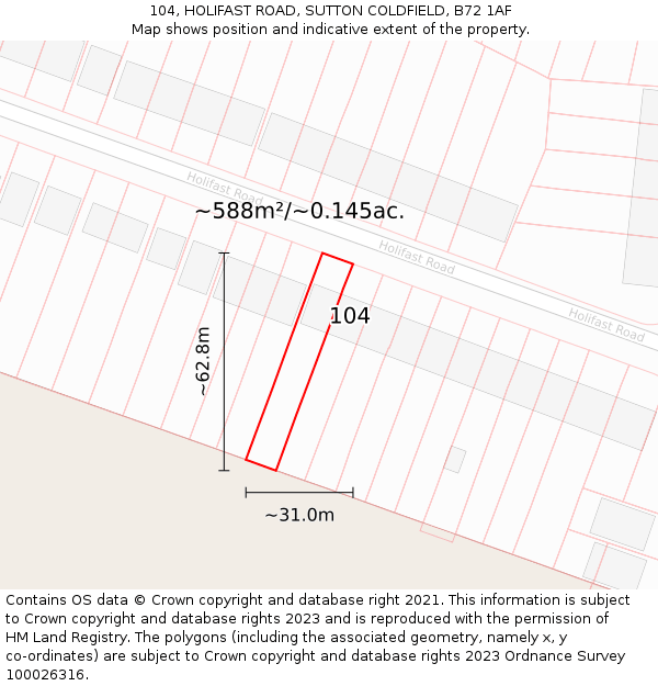 104, HOLIFAST ROAD, SUTTON COLDFIELD, B72 1AF: Plot and title map