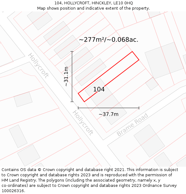 104, HOLLYCROFT, HINCKLEY, LE10 0HQ: Plot and title map