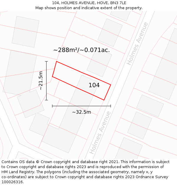 104, HOLMES AVENUE, HOVE, BN3 7LE: Plot and title map