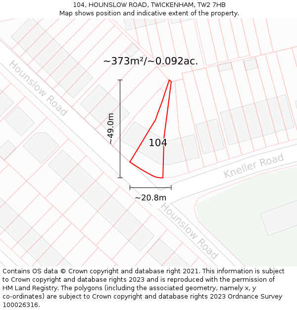 104, HOUNSLOW ROAD, TWICKENHAM, TW2 7HB: Plot and title map