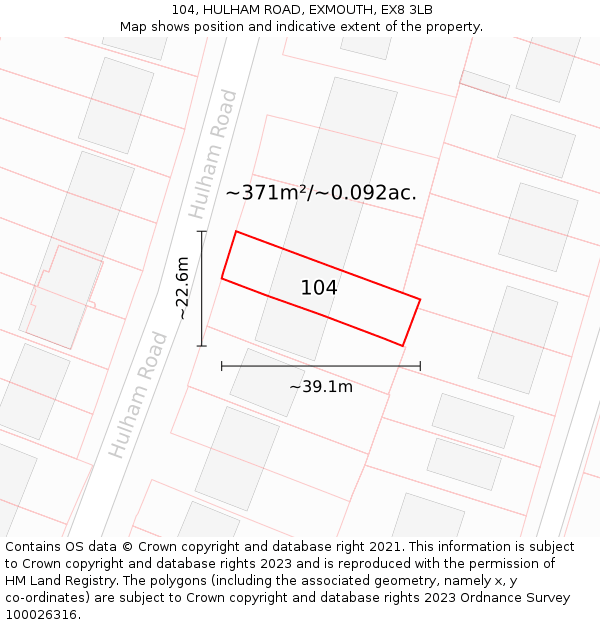 104, HULHAM ROAD, EXMOUTH, EX8 3LB: Plot and title map