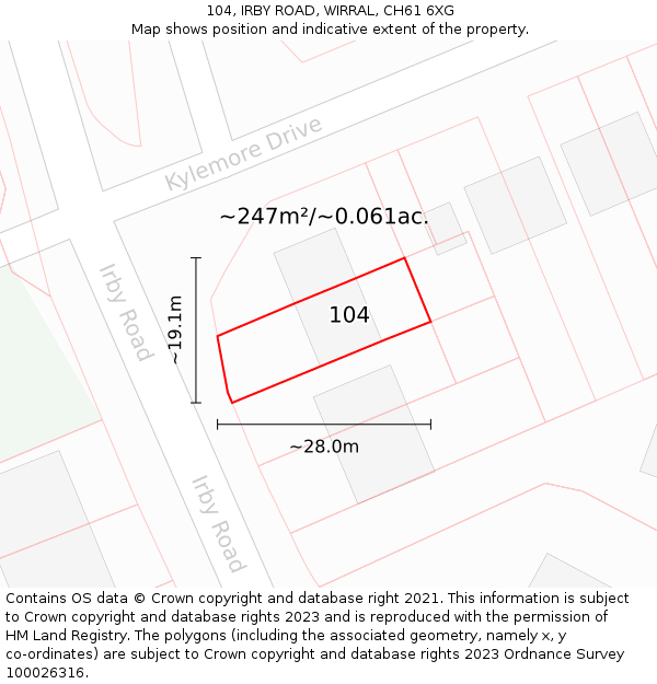 104, IRBY ROAD, WIRRAL, CH61 6XG: Plot and title map