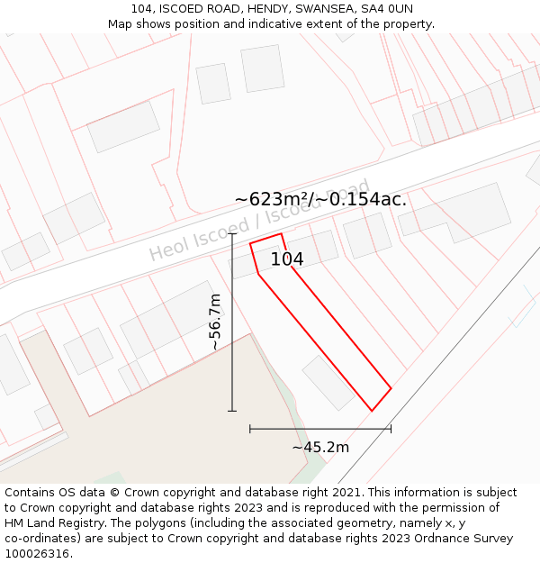 104, ISCOED ROAD, HENDY, SWANSEA, SA4 0UN: Plot and title map