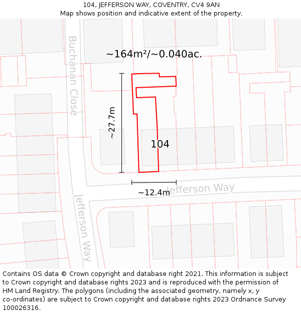 104, JEFFERSON WAY, COVENTRY, CV4 9AN: Plot and title map