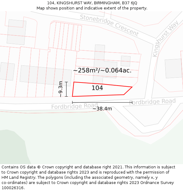 104, KINGSHURST WAY, BIRMINGHAM, B37 6JQ: Plot and title map