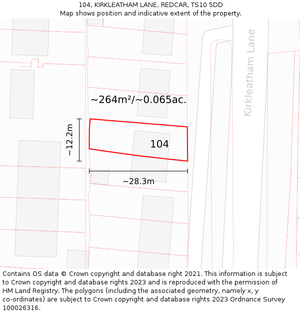 104, KIRKLEATHAM LANE, REDCAR, TS10 5DD: Plot and title map