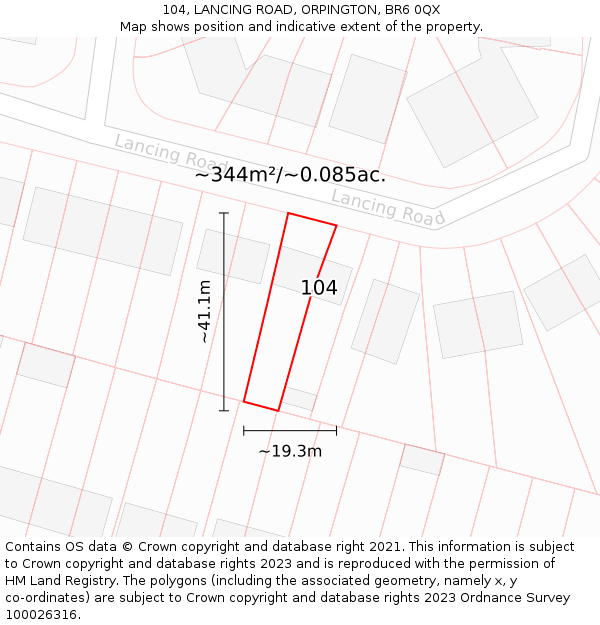 104, LANCING ROAD, ORPINGTON, BR6 0QX: Plot and title map