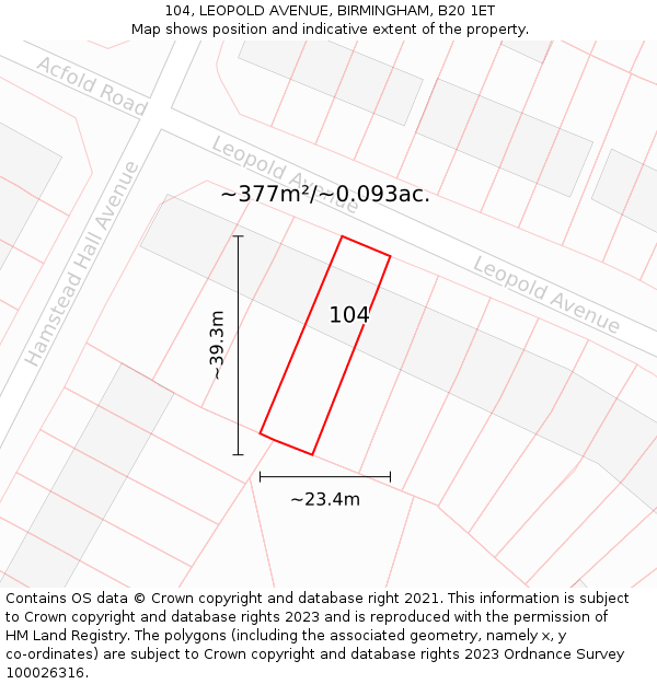 104, LEOPOLD AVENUE, BIRMINGHAM, B20 1ET: Plot and title map