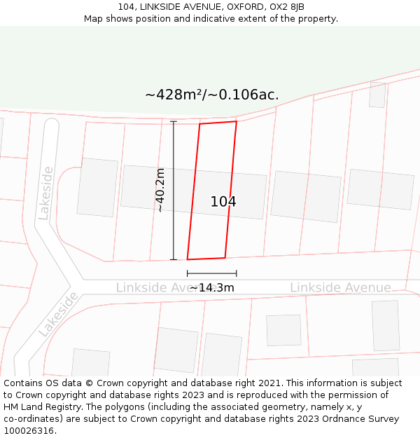 104, LINKSIDE AVENUE, OXFORD, OX2 8JB: Plot and title map