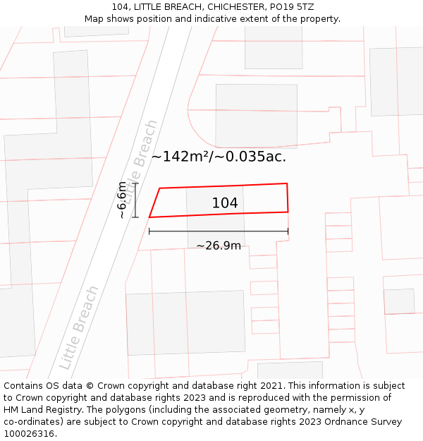 104, LITTLE BREACH, CHICHESTER, PO19 5TZ: Plot and title map