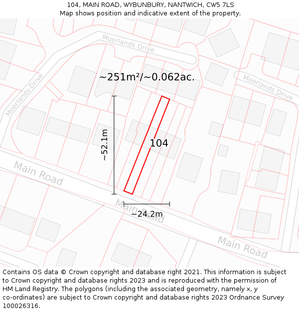 104, MAIN ROAD, WYBUNBURY, NANTWICH, CW5 7LS: Plot and title map