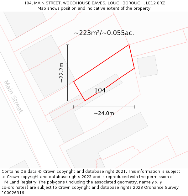 104, MAIN STREET, WOODHOUSE EAVES, LOUGHBOROUGH, LE12 8RZ: Plot and title map