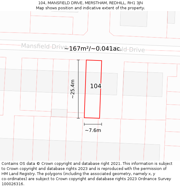 104, MANSFIELD DRIVE, MERSTHAM, REDHILL, RH1 3JN: Plot and title map