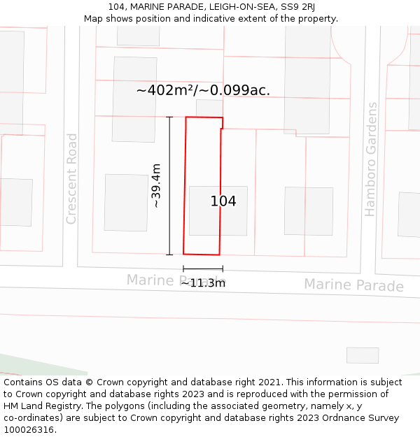 104, MARINE PARADE, LEIGH-ON-SEA, SS9 2RJ: Plot and title map