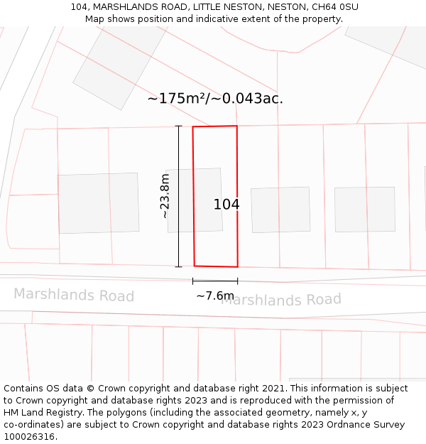 104, MARSHLANDS ROAD, LITTLE NESTON, NESTON, CH64 0SU: Plot and title map