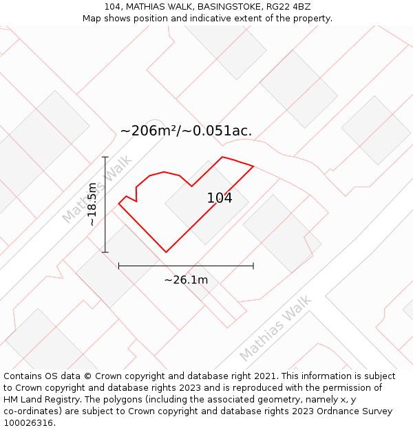 104, MATHIAS WALK, BASINGSTOKE, RG22 4BZ: Plot and title map