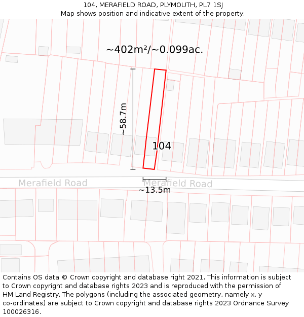 104, MERAFIELD ROAD, PLYMOUTH, PL7 1SJ: Plot and title map