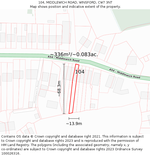 104, MIDDLEWICH ROAD, WINSFORD, CW7 3NT: Plot and title map