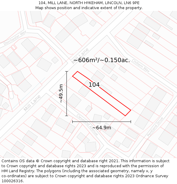 104, MILL LANE, NORTH HYKEHAM, LINCOLN, LN6 9PE: Plot and title map