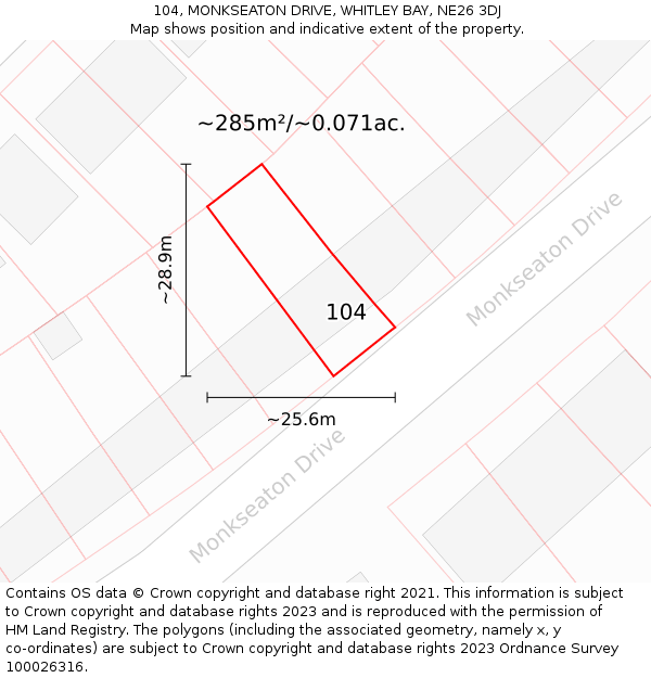 104, MONKSEATON DRIVE, WHITLEY BAY, NE26 3DJ: Plot and title map