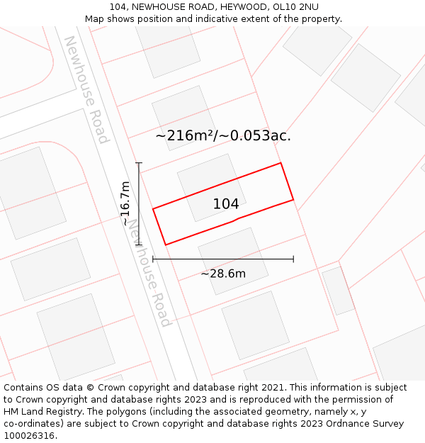 104, NEWHOUSE ROAD, HEYWOOD, OL10 2NU: Plot and title map