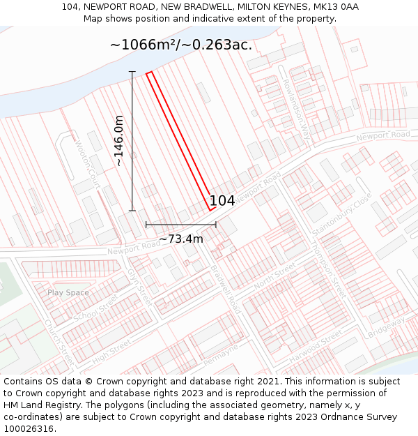 104, NEWPORT ROAD, NEW BRADWELL, MILTON KEYNES, MK13 0AA: Plot and title map