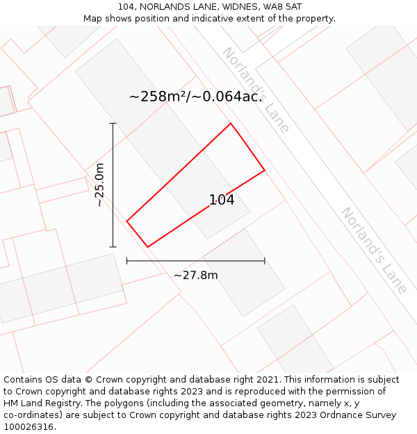 104, NORLANDS LANE, WIDNES, WA8 5AT: Plot and title map