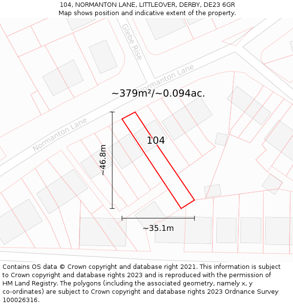 104, NORMANTON LANE, LITTLEOVER, DERBY, DE23 6GR: Plot and title map
