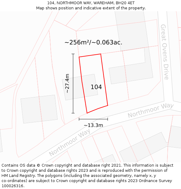 104, NORTHMOOR WAY, WAREHAM, BH20 4ET: Plot and title map