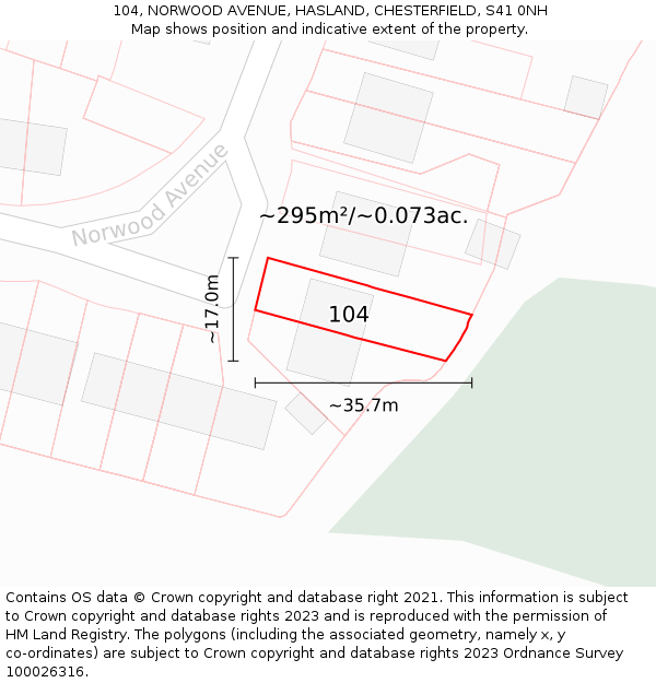 104, NORWOOD AVENUE, HASLAND, CHESTERFIELD, S41 0NH: Plot and title map