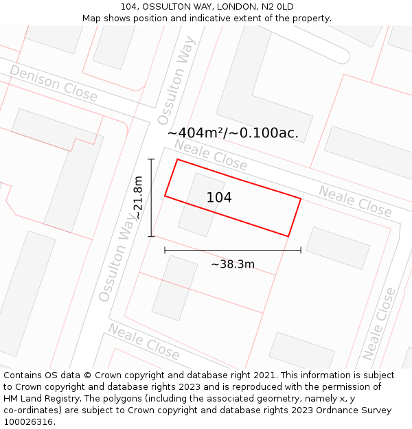 104, OSSULTON WAY, LONDON, N2 0LD: Plot and title map