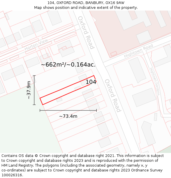 104, OXFORD ROAD, BANBURY, OX16 9AW: Plot and title map