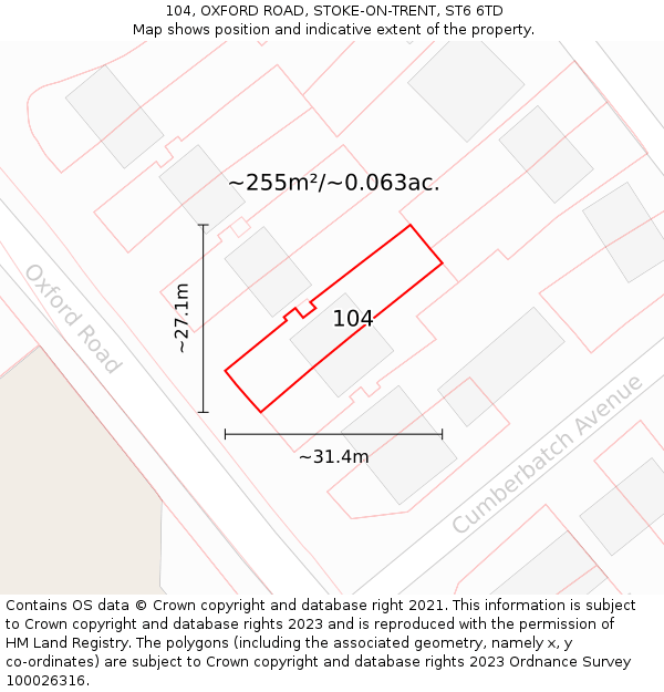 104, OXFORD ROAD, STOKE-ON-TRENT, ST6 6TD: Plot and title map
