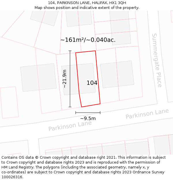 104, PARKINSON LANE, HALIFAX, HX1 3QH: Plot and title map