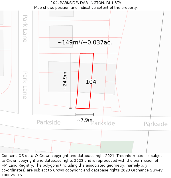 104, PARKSIDE, DARLINGTON, DL1 5TA: Plot and title map