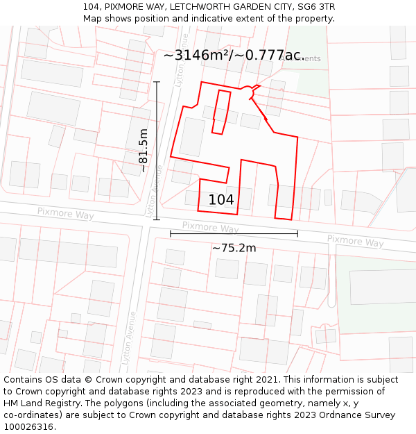 104, PIXMORE WAY, LETCHWORTH GARDEN CITY, SG6 3TR: Plot and title map