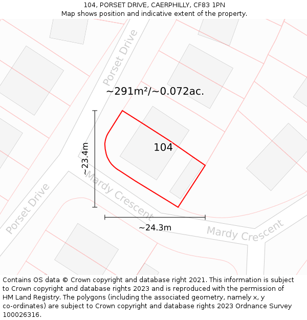 104, PORSET DRIVE, CAERPHILLY, CF83 1PN: Plot and title map