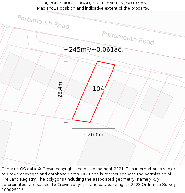 104, PORTSMOUTH ROAD, SOUTHAMPTON, SO19 9AN: Plot and title map