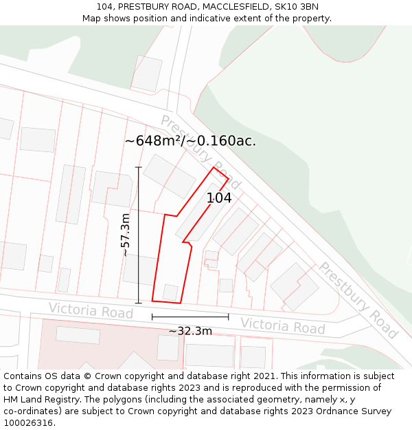 104, PRESTBURY ROAD, MACCLESFIELD, SK10 3BN: Plot and title map