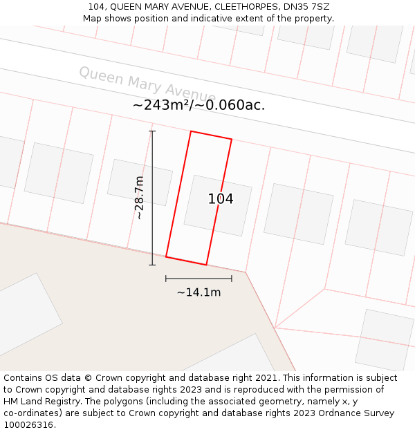 104, QUEEN MARY AVENUE, CLEETHORPES, DN35 7SZ: Plot and title map