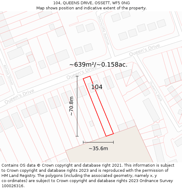 104, QUEENS DRIVE, OSSETT, WF5 0NG: Plot and title map