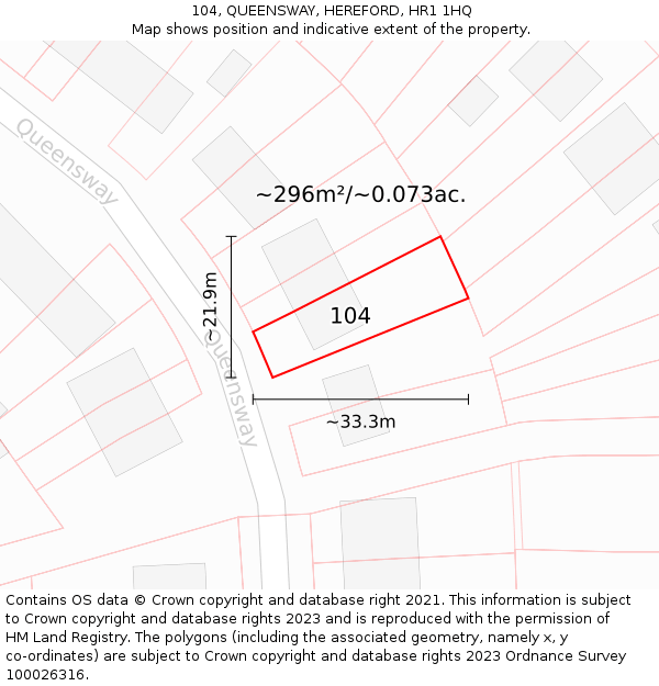 104, QUEENSWAY, HEREFORD, HR1 1HQ: Plot and title map